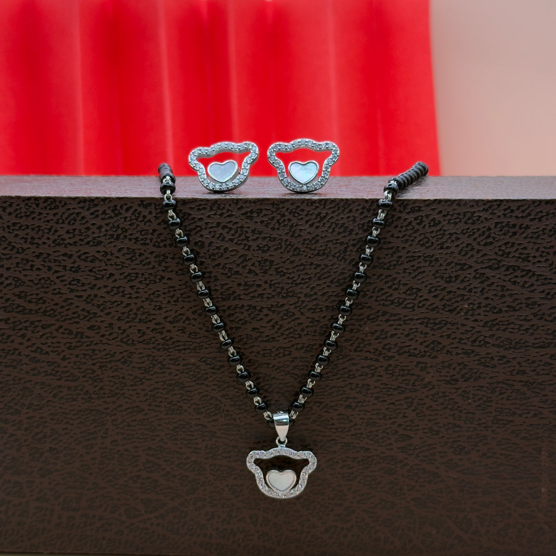 925 Silver Heart Frame Mangalsutra Set – Custom Pendant Design
