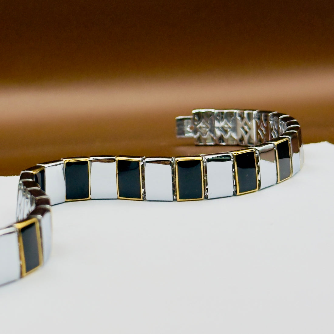 Men’s Stylish Silver Bracelet with Black Accents