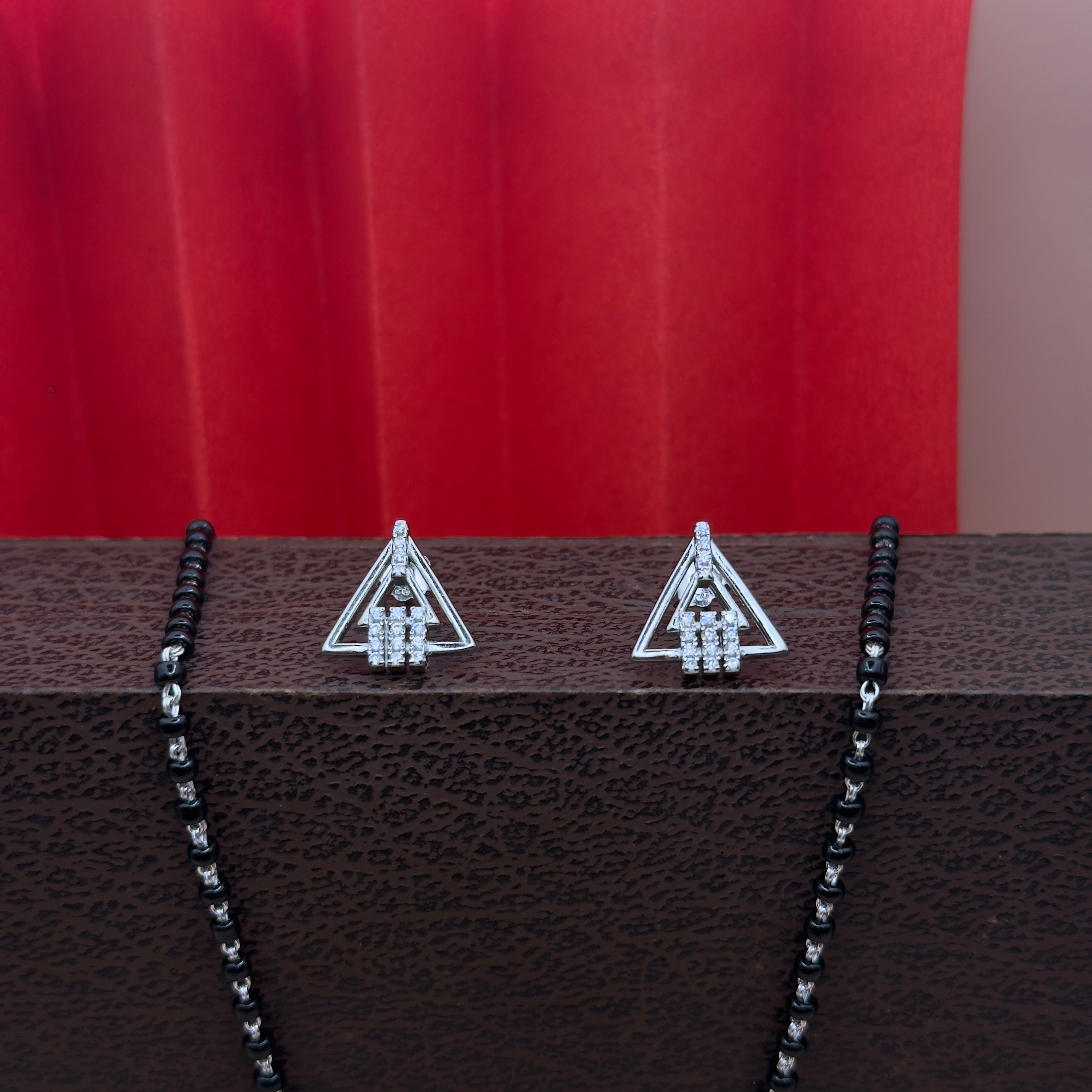 Trendy CZ Grid Pendant Silver Mangalsutra Set