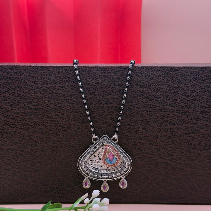 Oxidized Silver Look Mangalsutra with Swarovski Designer Pendant