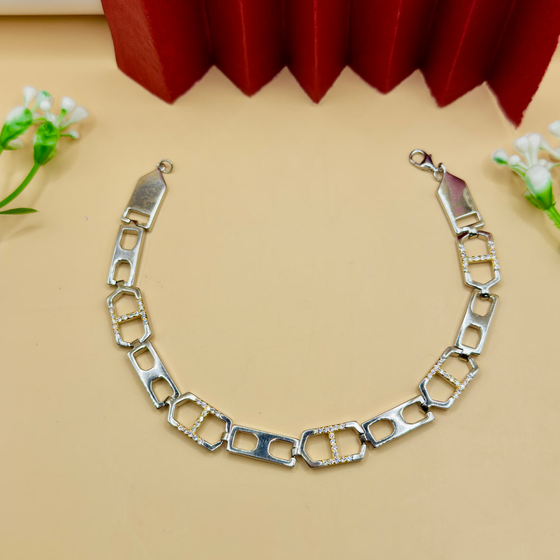 Men's 92.5 Silver Geometric Link Bracelet – Premium Modern Design