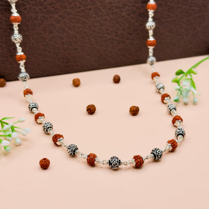 Rudraksha Silver Mala (Om Beads)