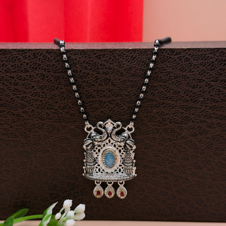 Traditional Oxidized Silver Mangalsutra with Swarovski Pendant