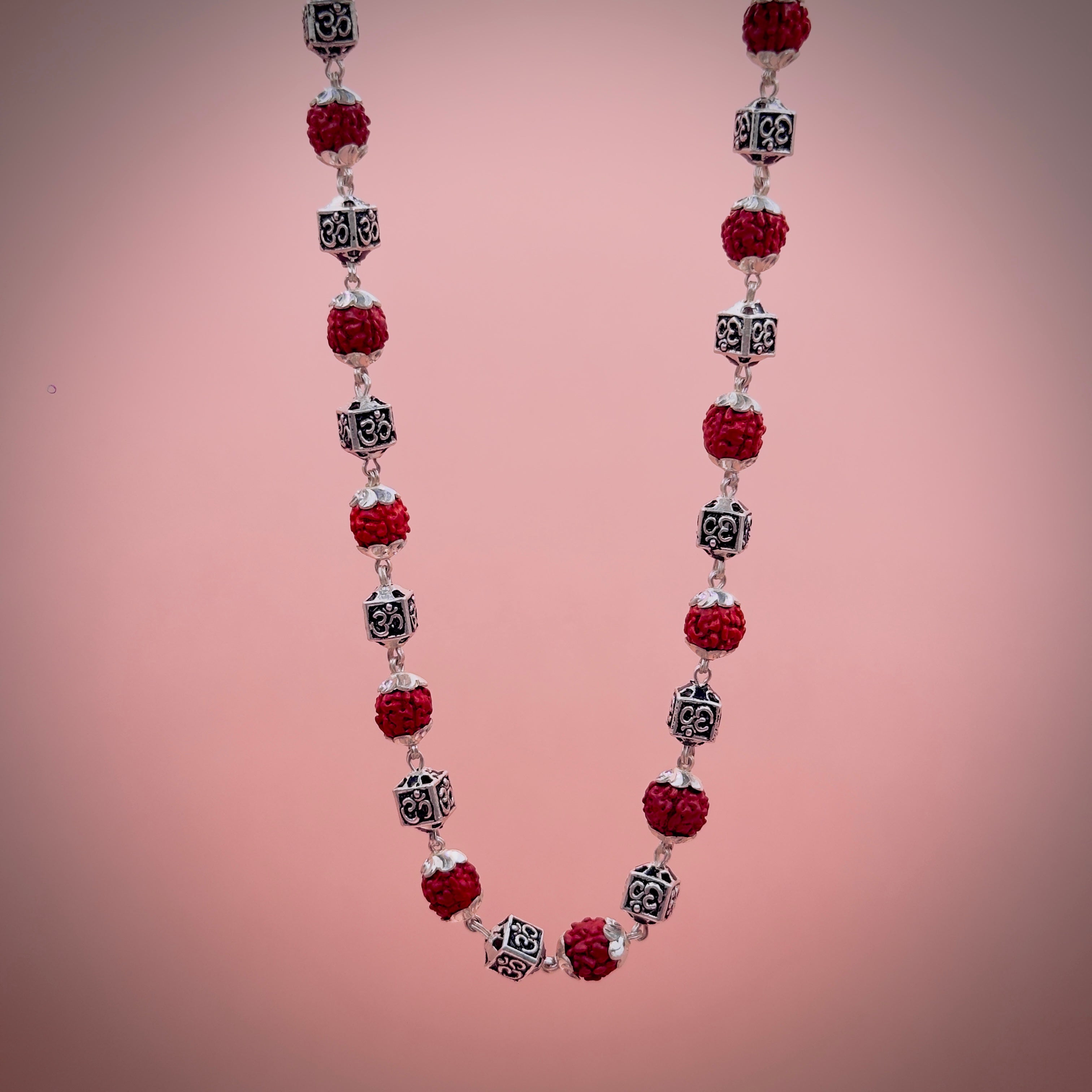 Rudraksha Silver Mala (Om Beads)