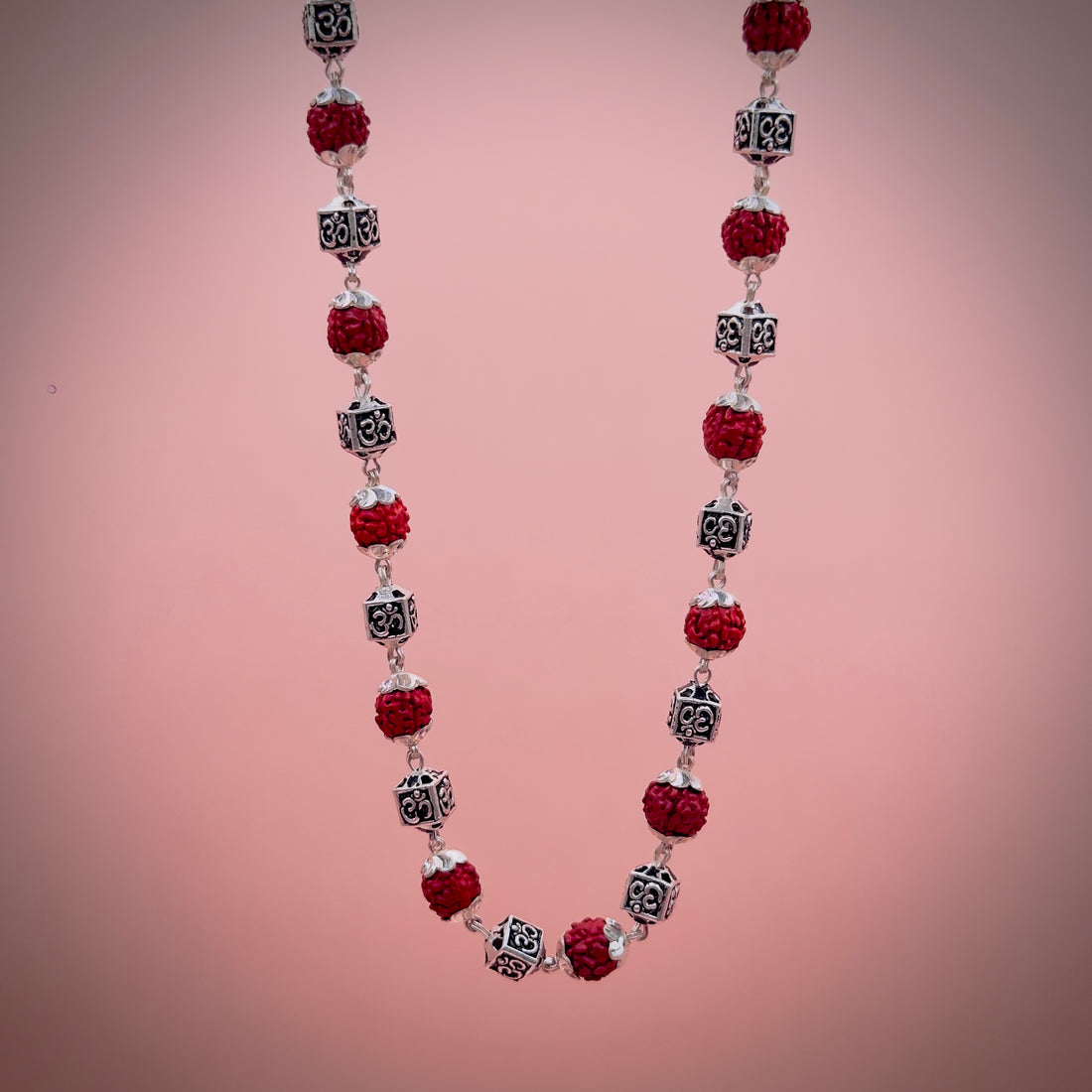 Rudraksha Silver Mala (Om Beads)