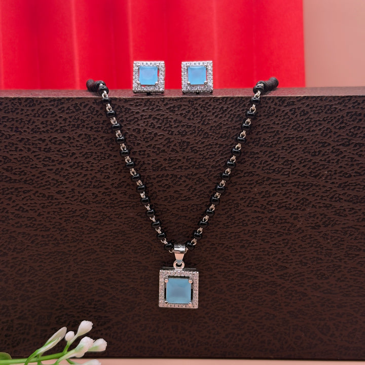 925 Silver Blue Stone Square Mangalsutra Set – Modern Elegance