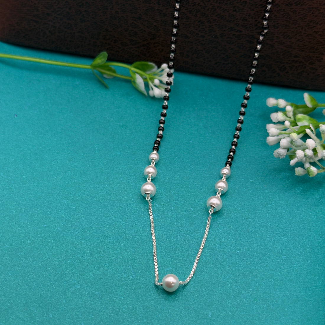 Handmade 925 Silver Pearl & Black Beads Mangalsutra