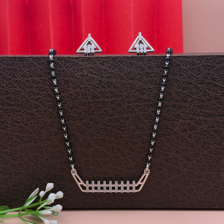 Trendy CZ Grid Pendant Silver Mangalsutra Set
