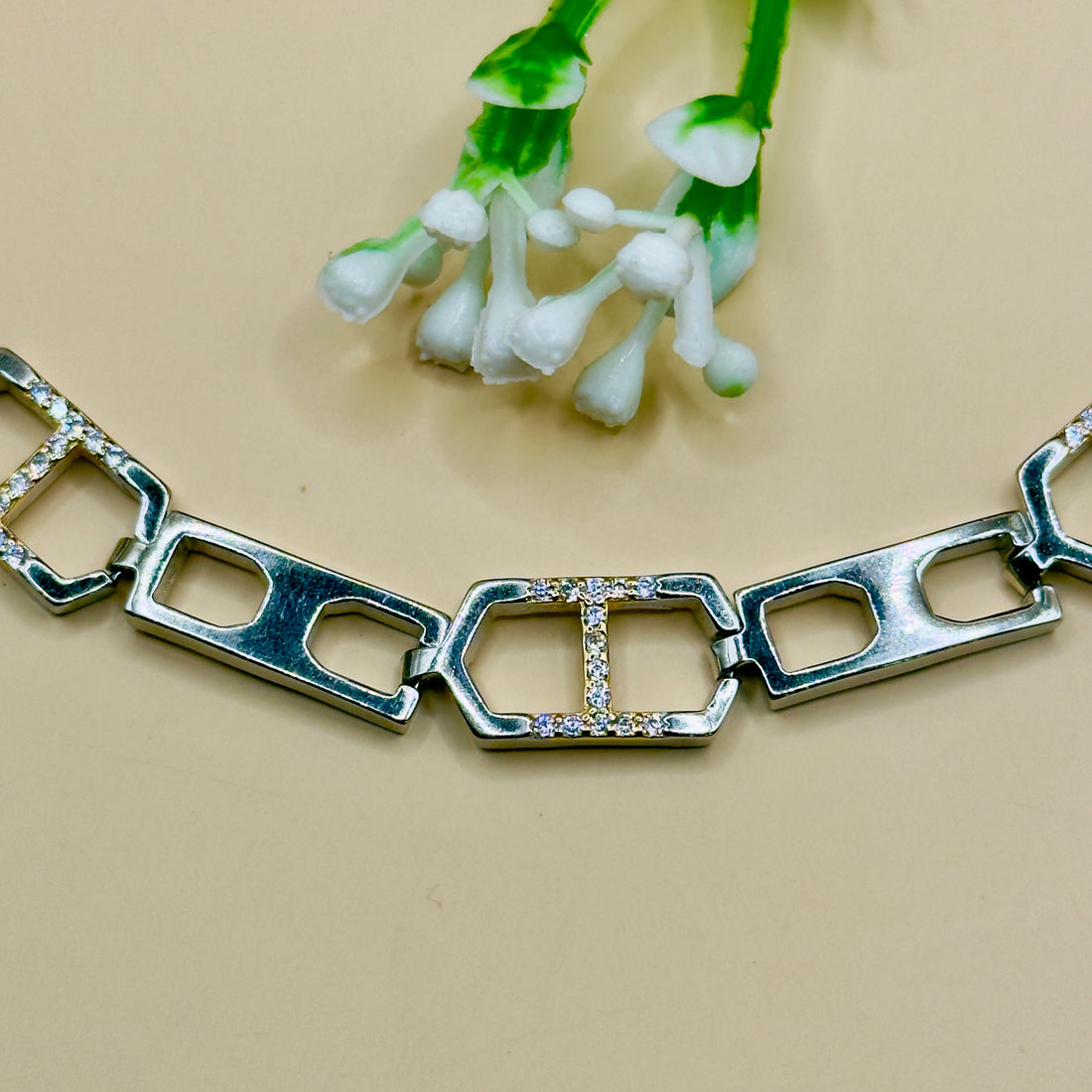 Men's 92.5 Silver Geometric Link Bracelet – Premium Modern Design