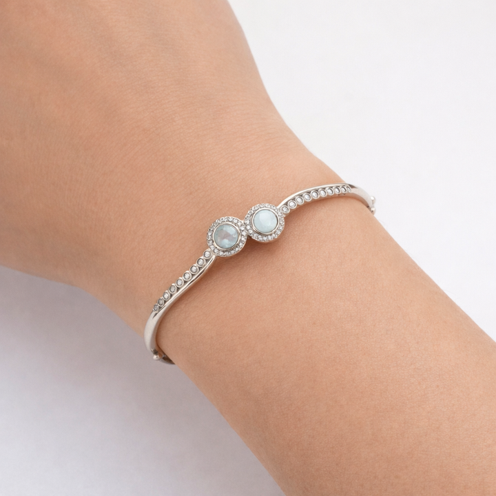 Elegant 925 Silver Dual Circle Mother of Pearl Kada for Women