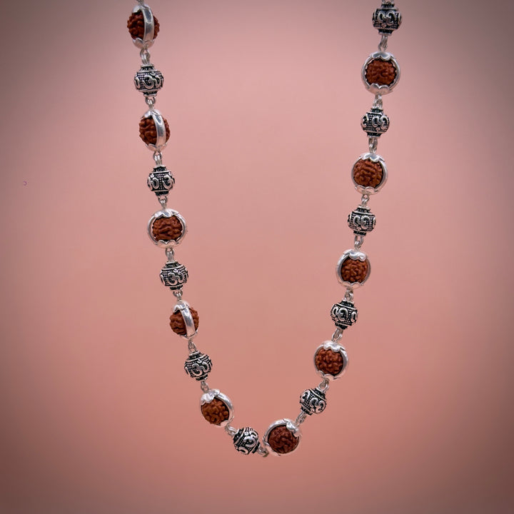 Rudraksha Capping Silver Mala (Om Beads)